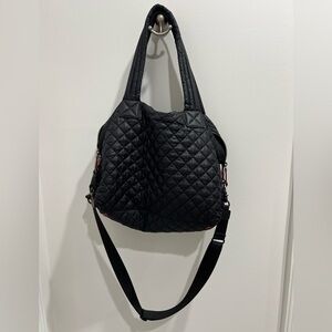 MZ Wallace Large Sutton Black with strap and three pouches.